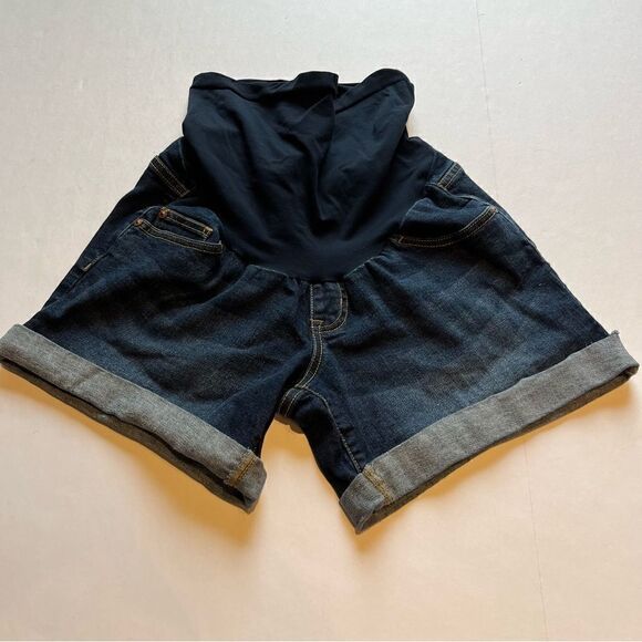 Indigo Blue Denim Maternity Shorts Size Medium Blue Stretchy - Picture 1 of 9